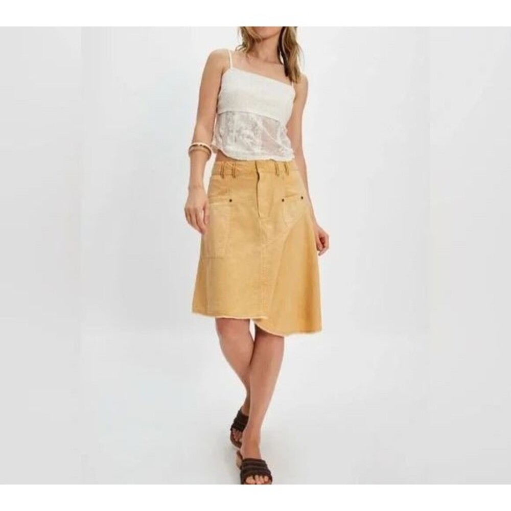Free People Sahara Midi Skirt A-Line Denim Asymmetrical Beach Solid S-6 286857